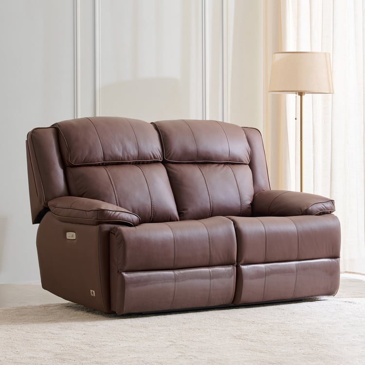 Torino Half Leather 2-Seater Electric Recliner - Brown