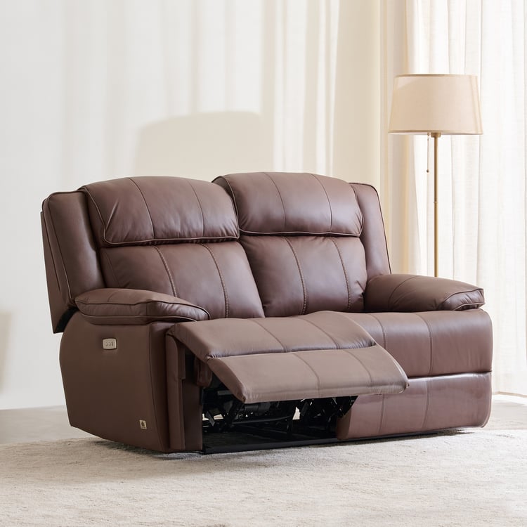 Torino Half Leather 2-Seater Electric Recliner - Brown