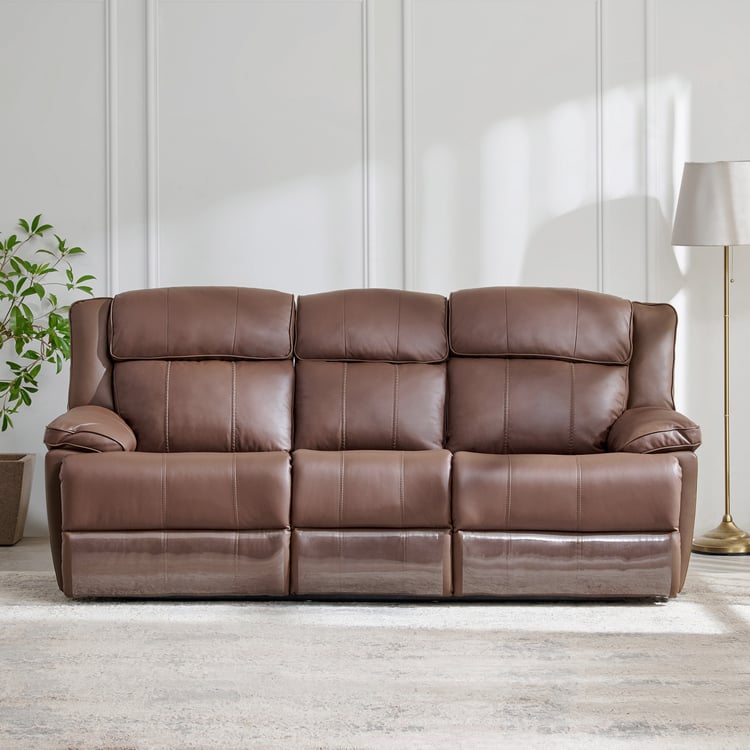 Torino Half Leather 3-Seater Recliner Set - Brown