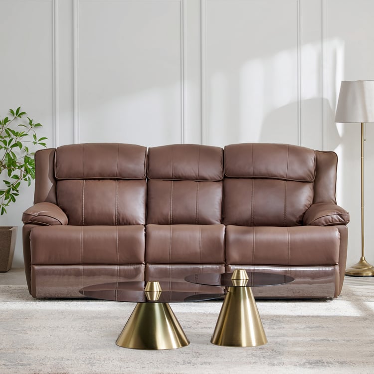 Torino Half Leather 3-Seater Recliner Set - Brown