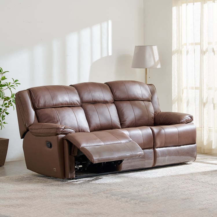 Torino Half Leather 3-Seater Recliner Set - Brown