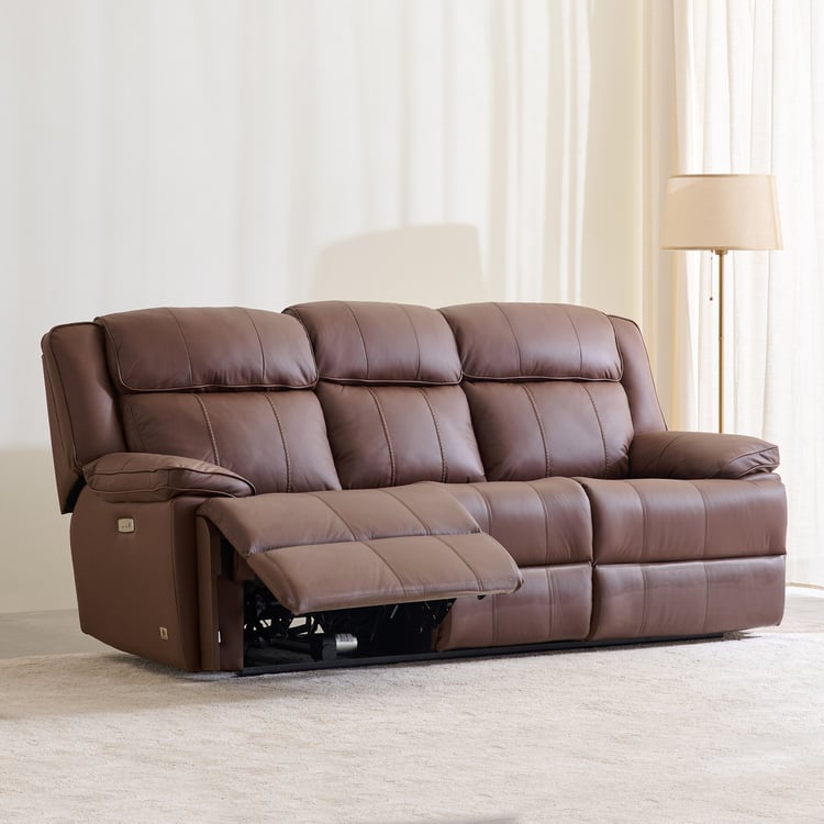 Torino Half Leather 3-Seater Electric Recliner - Brown