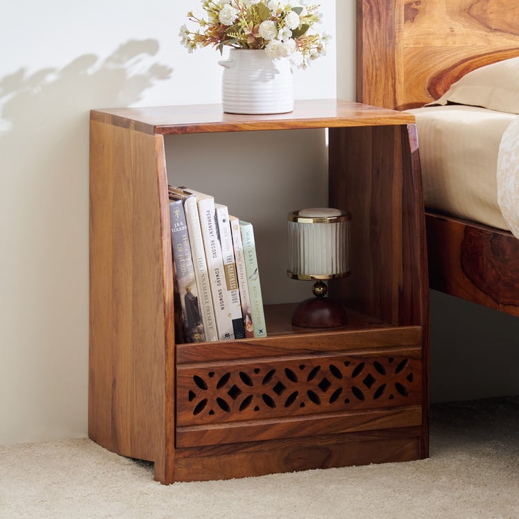 Helios Disa Sheesham Wood Bedside Table - Honey Brown