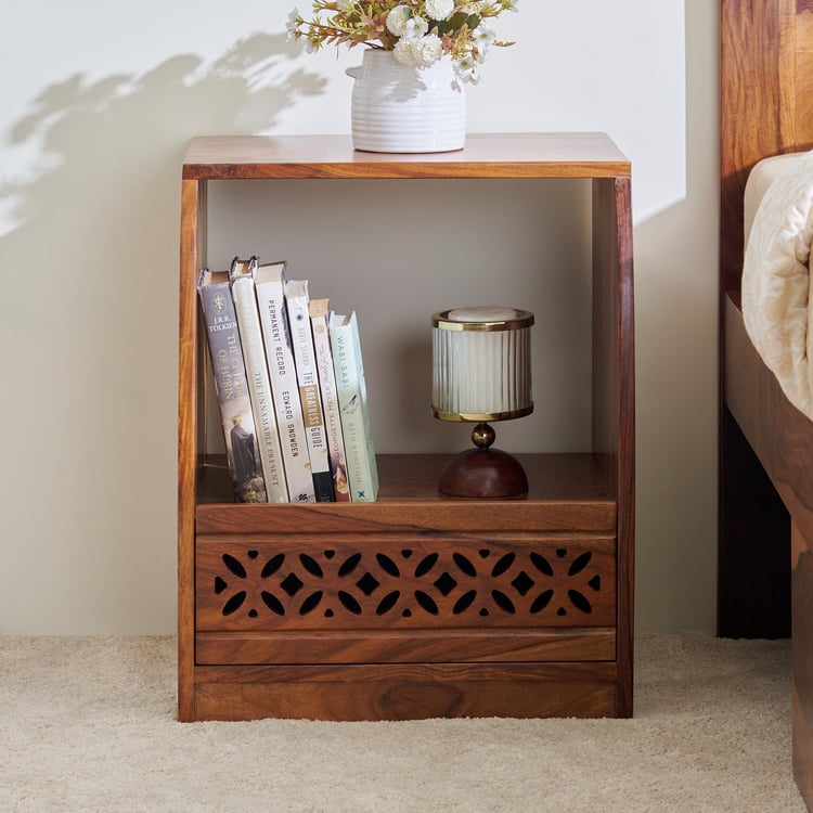 Helios Disa Sheesham Wood Bedside Table - Honey Brown