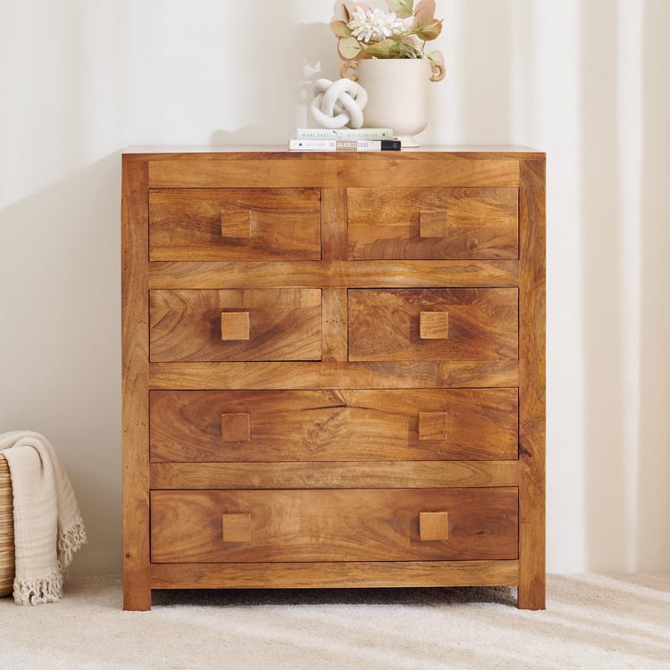 Helios Liser Sheesham Wood Chest of 6 Drawers - Brown