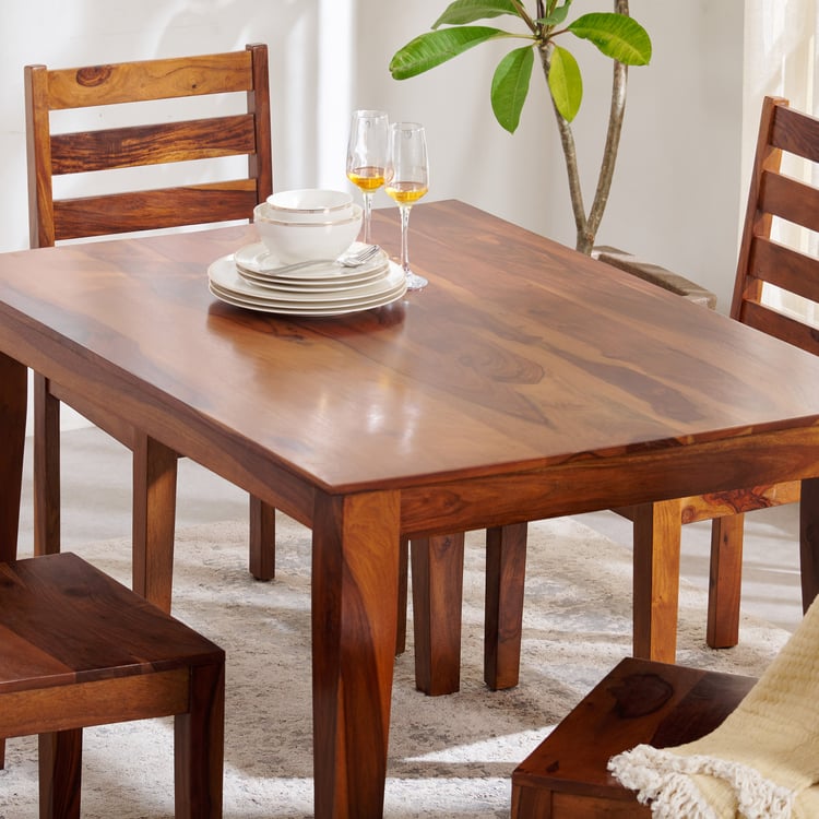 Helios Easter Shesham Wood 4-Seater Dining Table - Brown