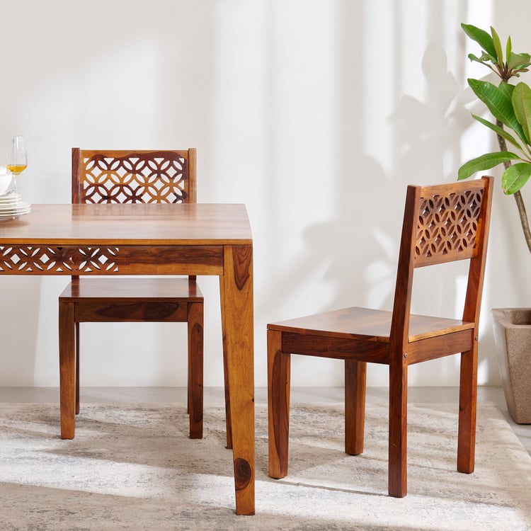 Helios Disa Set of 2 Sheesham Wood Dining Chairs - Brown