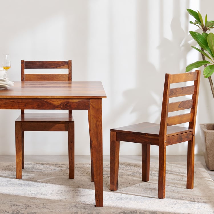 Helios Easter Set of 2 Sheesham Wood Dining Chairs - Brown