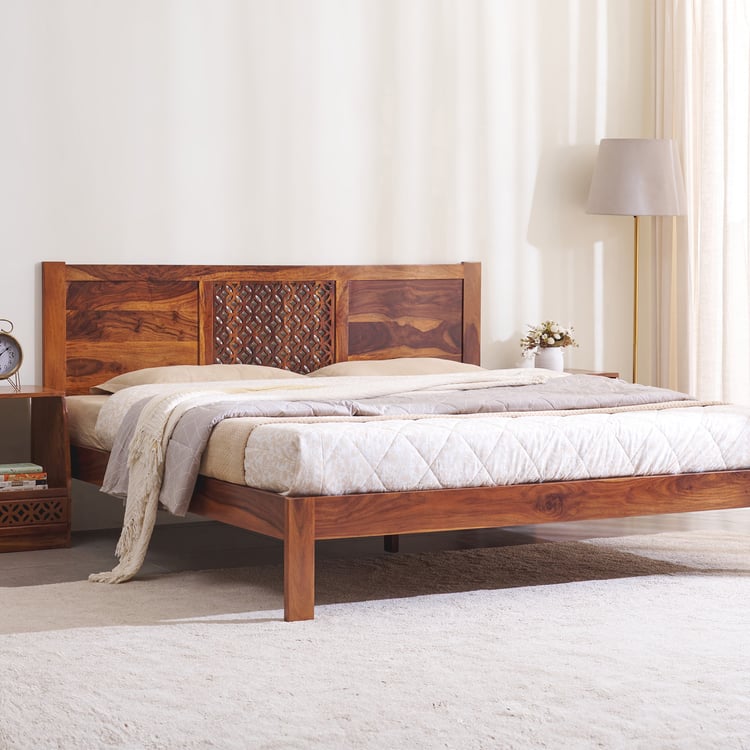 Helios Disa Sheesham Wood King Bed - Honey Brown