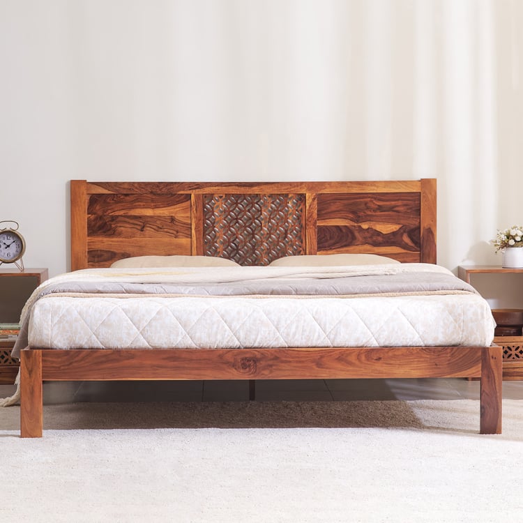 Helios Disa Sheesham Wood King Bed - Honey Brown