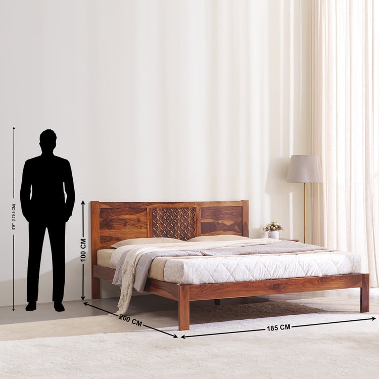 Helios Disa Sheesham Wood King Bed - Honey Brown