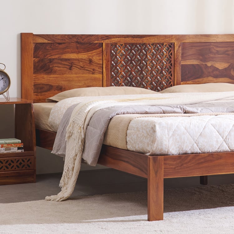 Helios Disa Sheesham Wood King Bed - Honey Brown