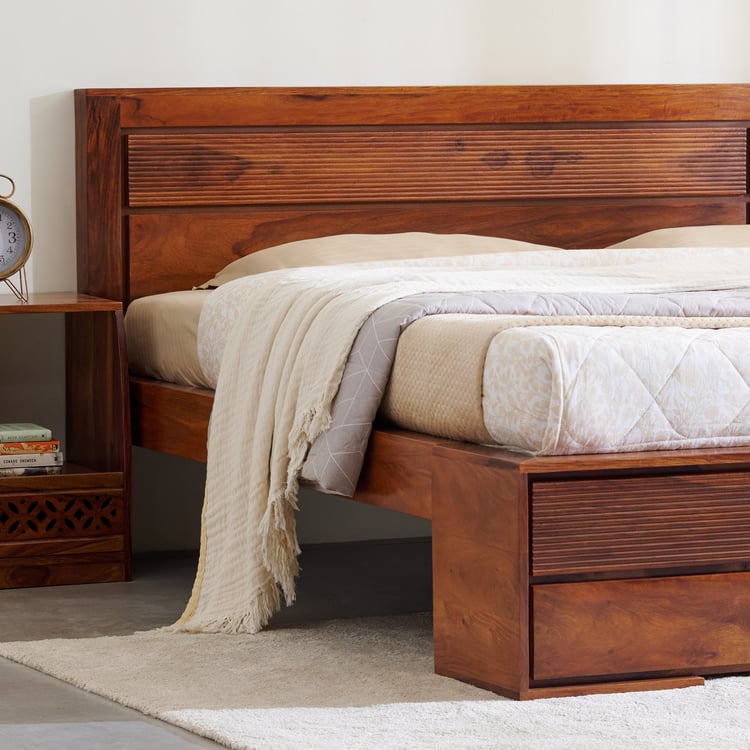 Helios Liser Sheesham Wood Queen Bed - Honey Brown