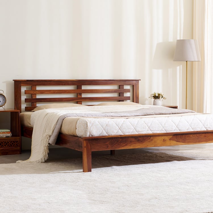 Helios Fleek Sheesham Wood King Bed - Honey Brown