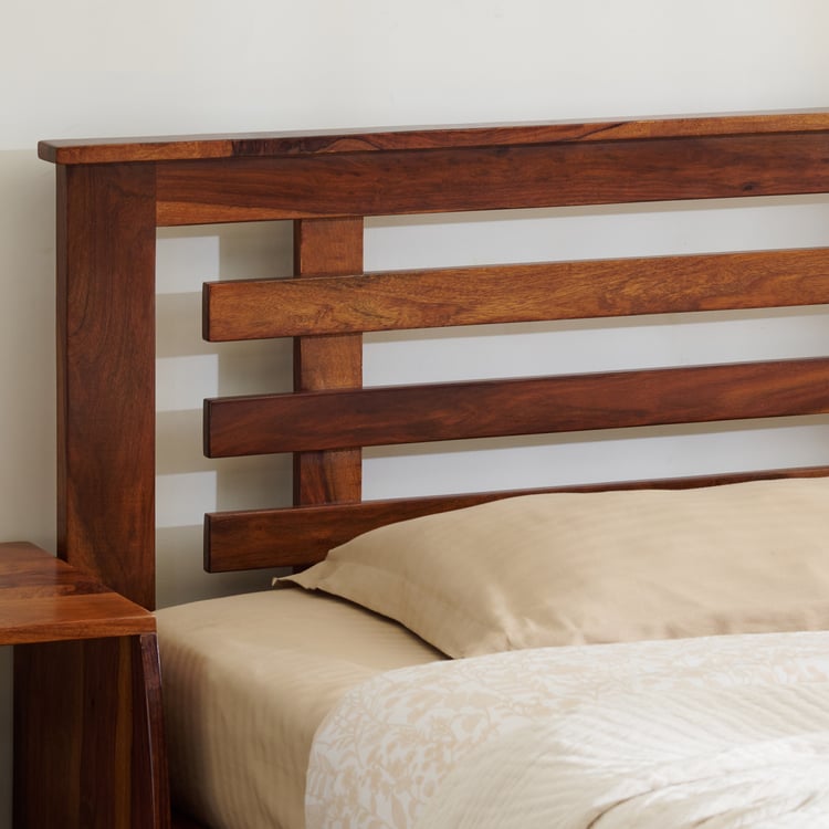 Helios Fleek Sheesham Wood King Bed - Honey Brown