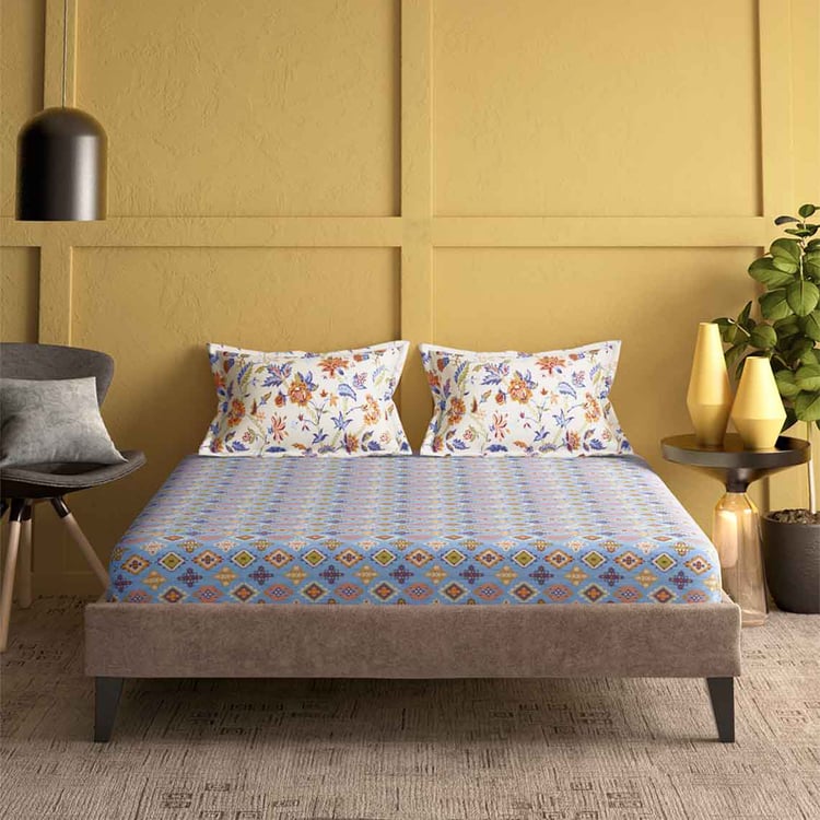 PORTICO Marvella Cotton 144TC Printed 3Pcs Queen Bedsheet Set