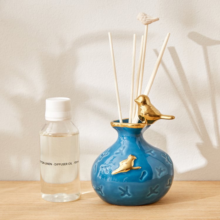 Redolence Ceramic Egyptian Blue Cotton Linen Reed Diffuser Set