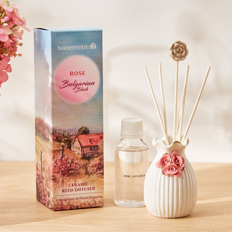 Redolence Ceramic Bulgarian Blush Rose Reed Diffuser Set