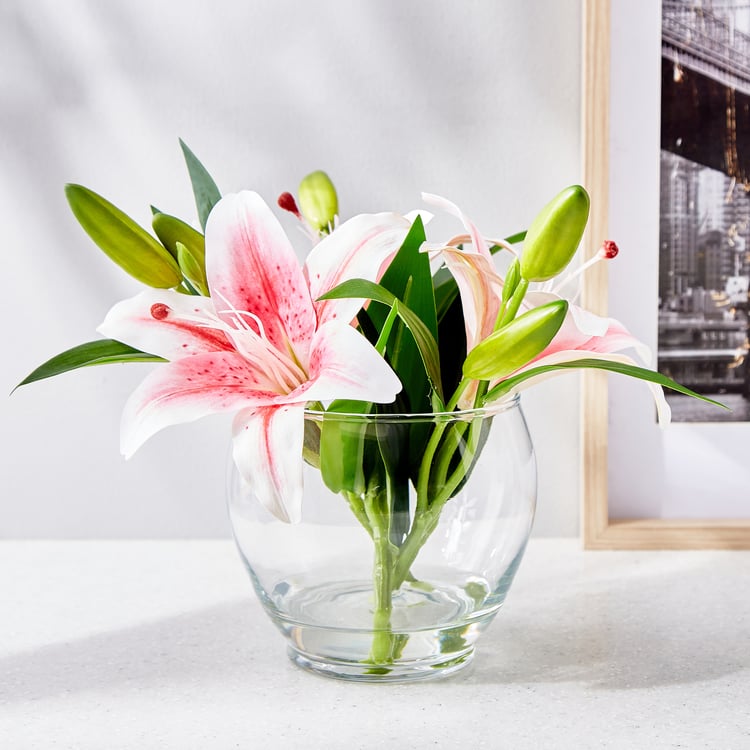 Gloria Azalea Artificial Lilies in Glass Pot