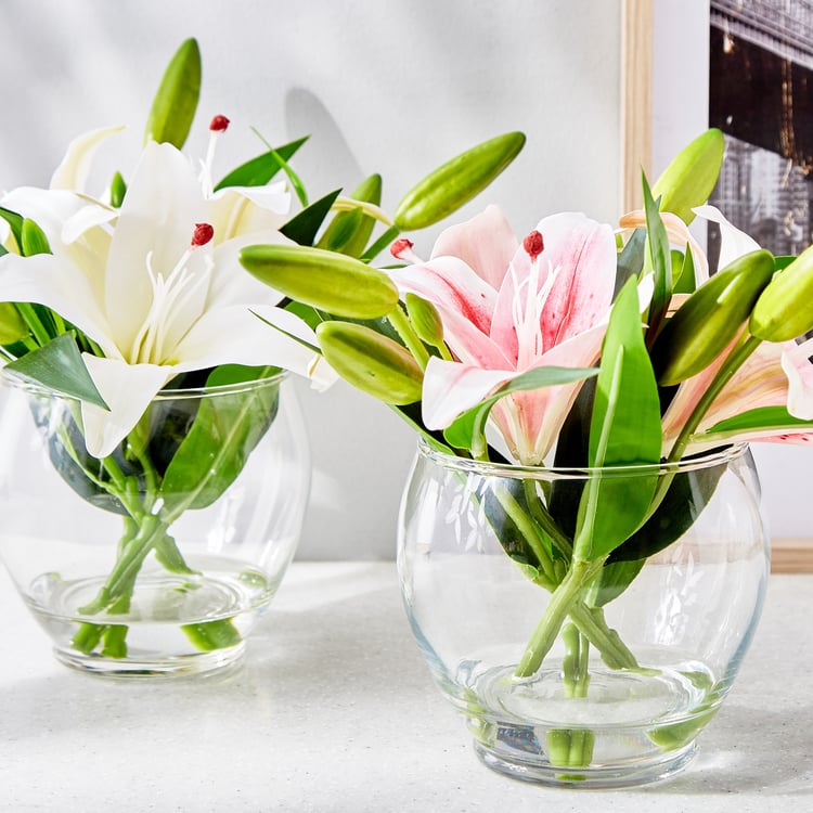 Gloria Azalea Artificial Lilies in Glass Pot