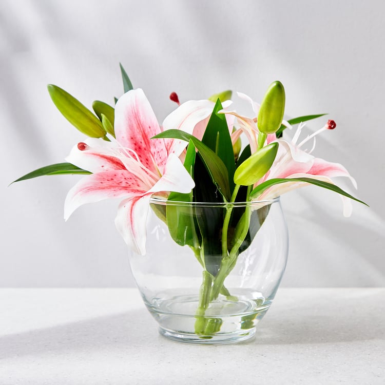 Gloria Azalea Artificial Lilies in Glass Pot