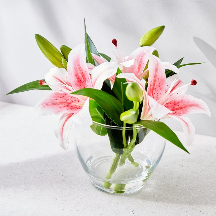 Gloria Azalea Artificial Lilies in Glass Pot