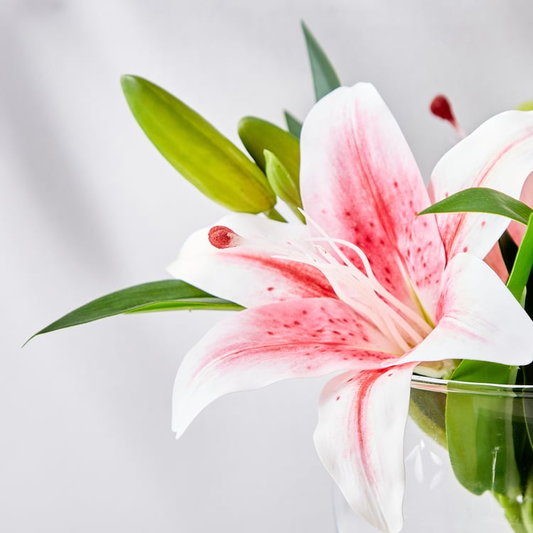 Gloria Azalea Artificial Lilies in Glass Pot