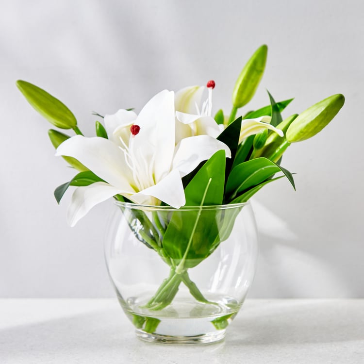 Gloria Azalea Artificial Lilies in Glass Pot