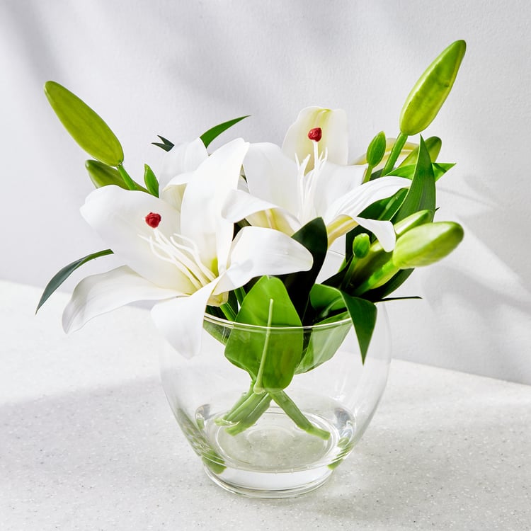 Gloria Azalea Artificial Lilies in Glass Pot