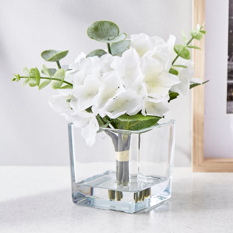 Gloria Clover Artificial Hydrangeas in Glass Pot