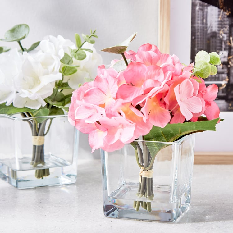 Gloria Clover Artificial Hydrangeas in Glass Pot