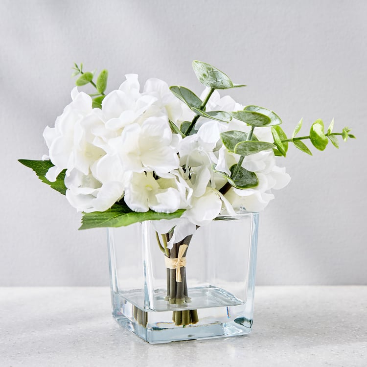 Gloria Clover Artificial Hydrangeas in Glass Pot