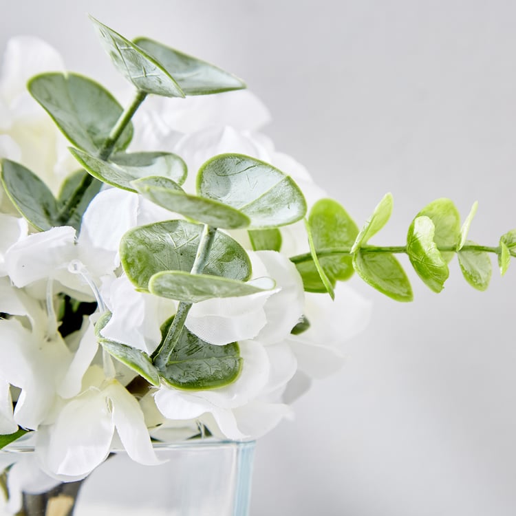 Gloria Clover Artificial Hydrangeas in Glass Pot