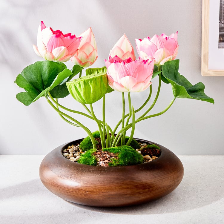 Gloria Lotus Artificial Flowers in Wood Plant