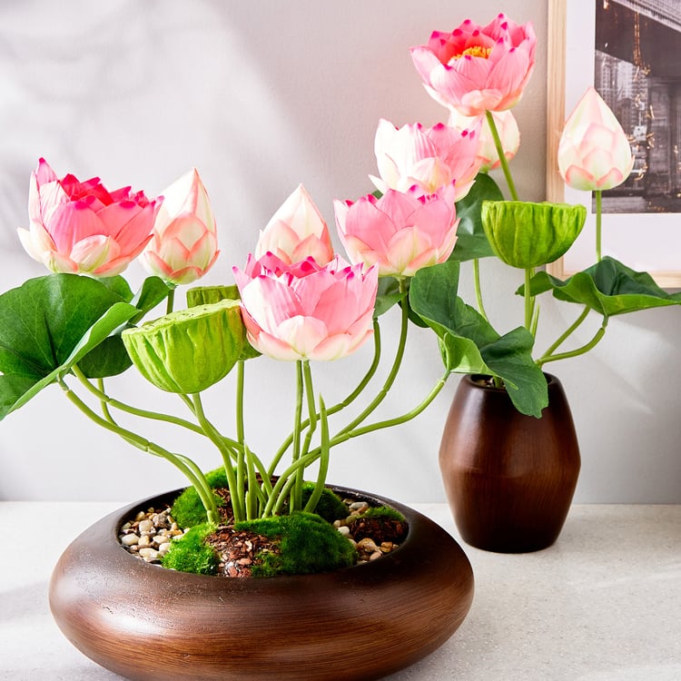 Gloria Lotus Artificial Flowers in Wood Plant