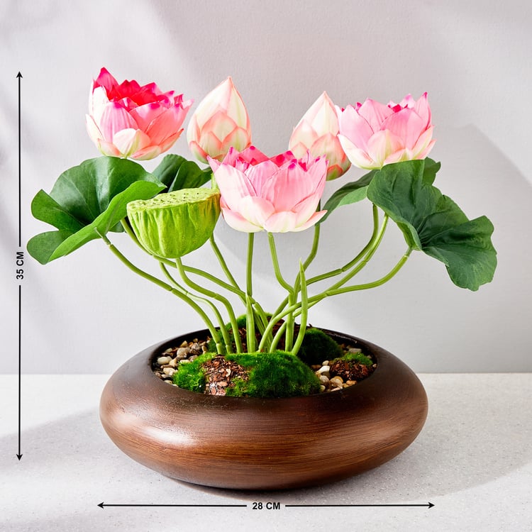 Gloria Lotus Artificial Flowers in Wood Plant