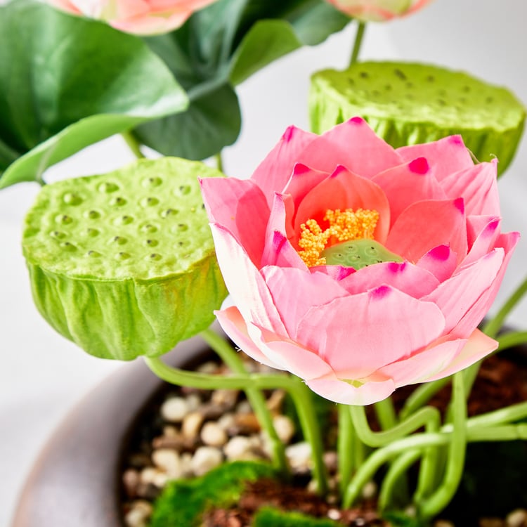 Gloria Lotus Artificial Flowers in Wood Plant