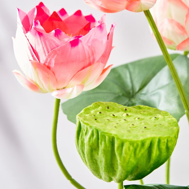 Gloria Lotus Artificial Flowers in Wood Pot