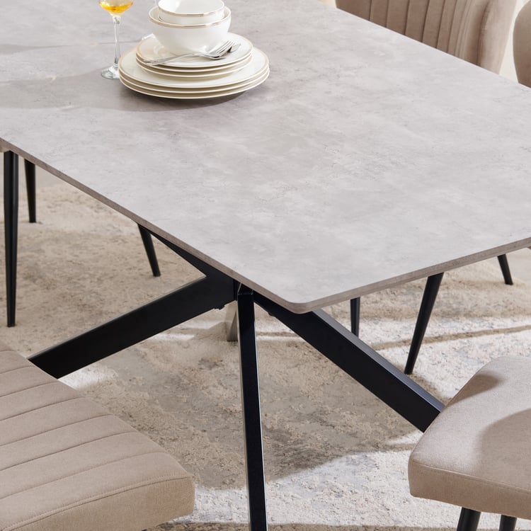 Voxen Ceramic Top 6-Seater Dining Set with Chairs and Bench - Grey