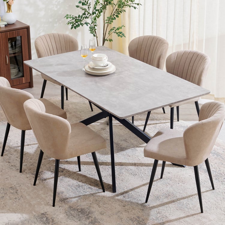 Voxen Ceramic Top 6-Seater Dining Set with Chairs - Grey