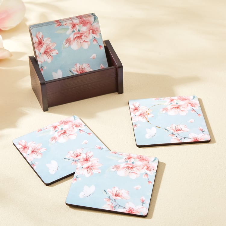 Senorita Set of 6 Wooden Printed Coasters with Holder