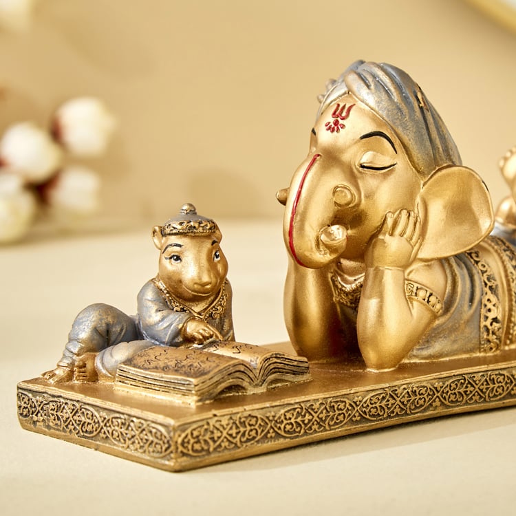 Corsica Fiesta Polyresin Ganesha in Reading Pose Figurine