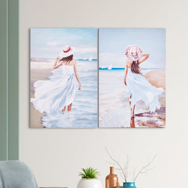 Brezza Set of 2 Canvas Lady At The Beach Picture Frames - 40x60cm