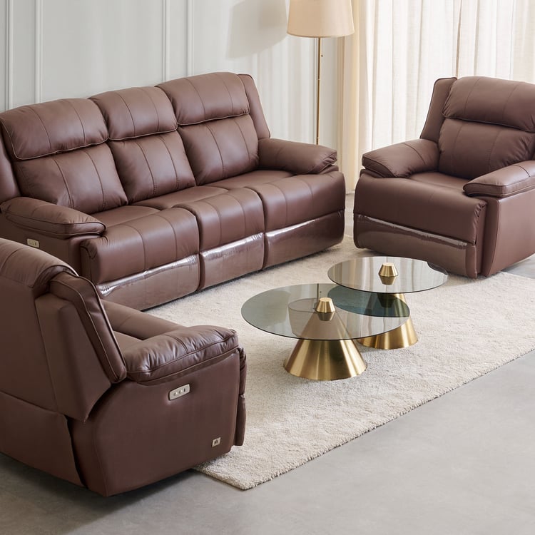 Torino Half Leather 3+1+1 Seater Electric Recliner Set - Brown