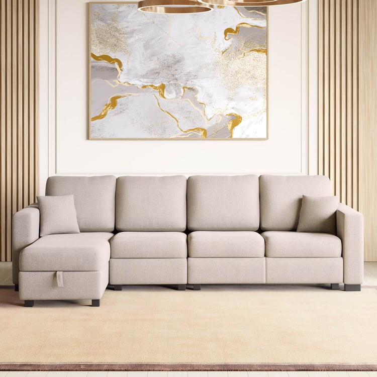 Wells Fabric 3-Seater Sofa with Left Chaise - Beige