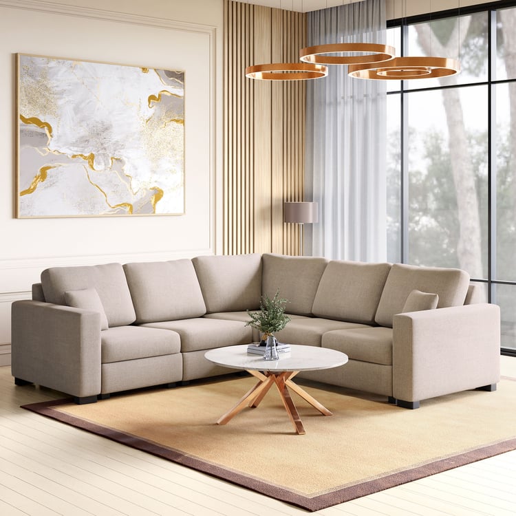 Wells Fabric 5-Seater Corner Sofa - Beige