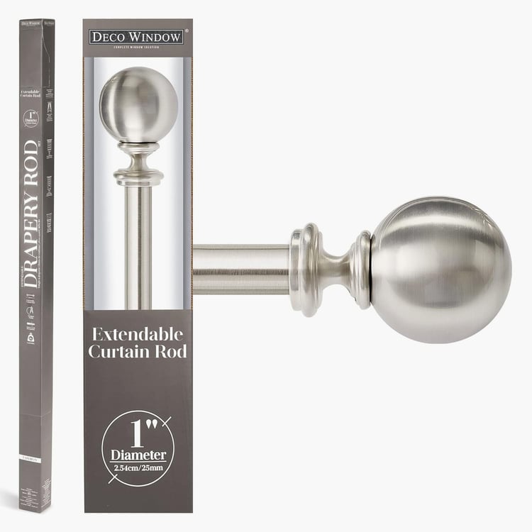 DECO WINDOW Ball Extendable Single Curtain Rod - 25mm, Satin Silver (36-66in)