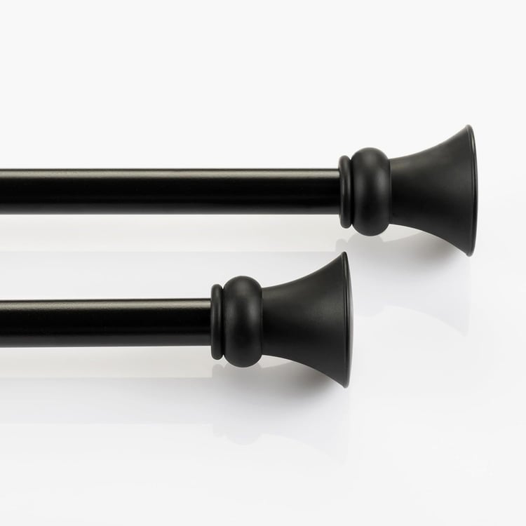 DECO WINDOW Egyptian Set of 2 Extendable Single Curtain Rods - 16mm, Black (28-48in)