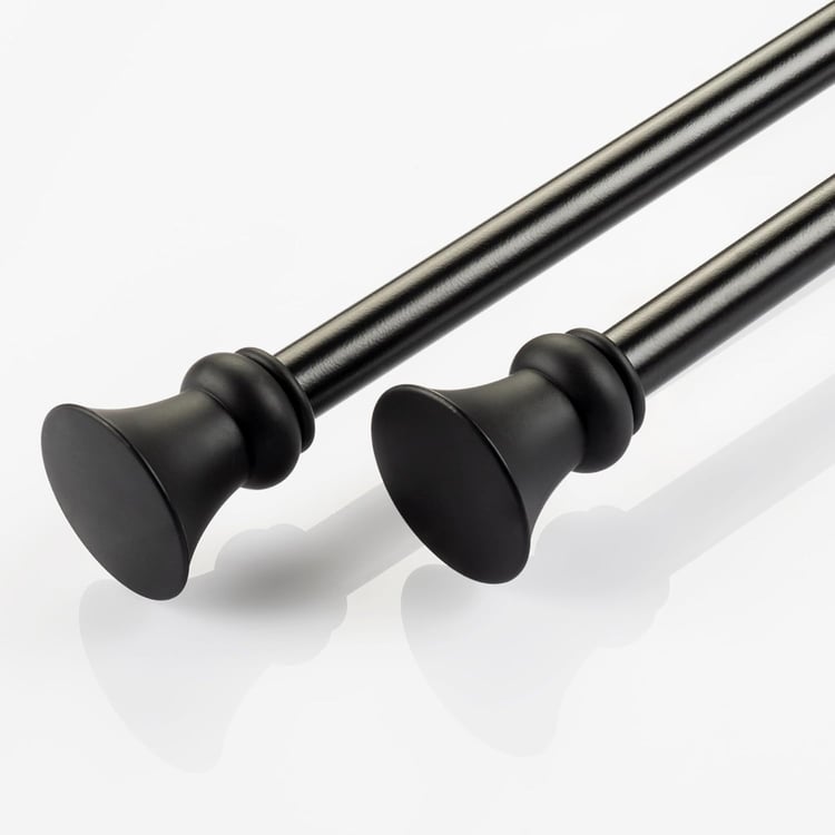 DECO WINDOW Egyptian Set of 2 Extendable Single Curtain Rods - 16mm, Black (28-48in)