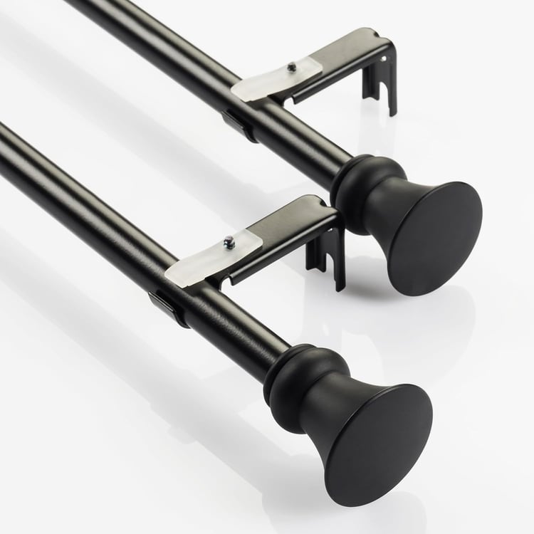 DECO WINDOW Egyptian Set of 2 Extendable Single Curtain Rods - 16mm, Black (28-48in)